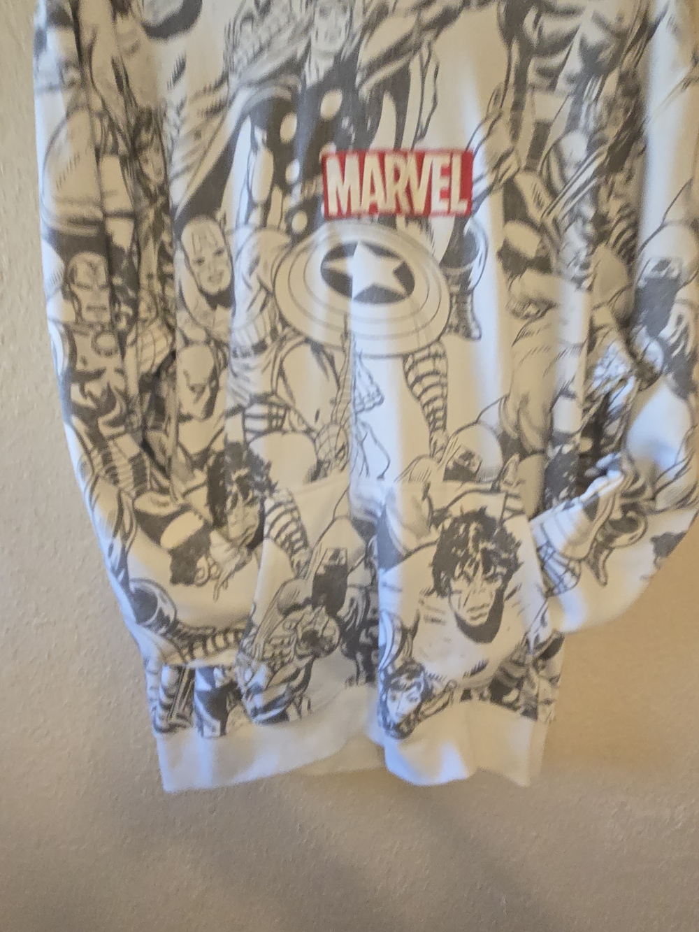 Marvel Black & White Comic Montage Crewneck Sweater with Red Logo